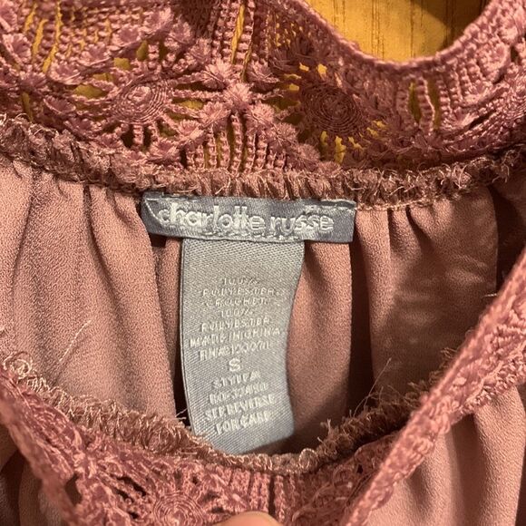 Charlotte Russe | Mauve Pink Cold Shoulder Lace trim Feminine Blouse Top Shirt - Picture 12 of 12